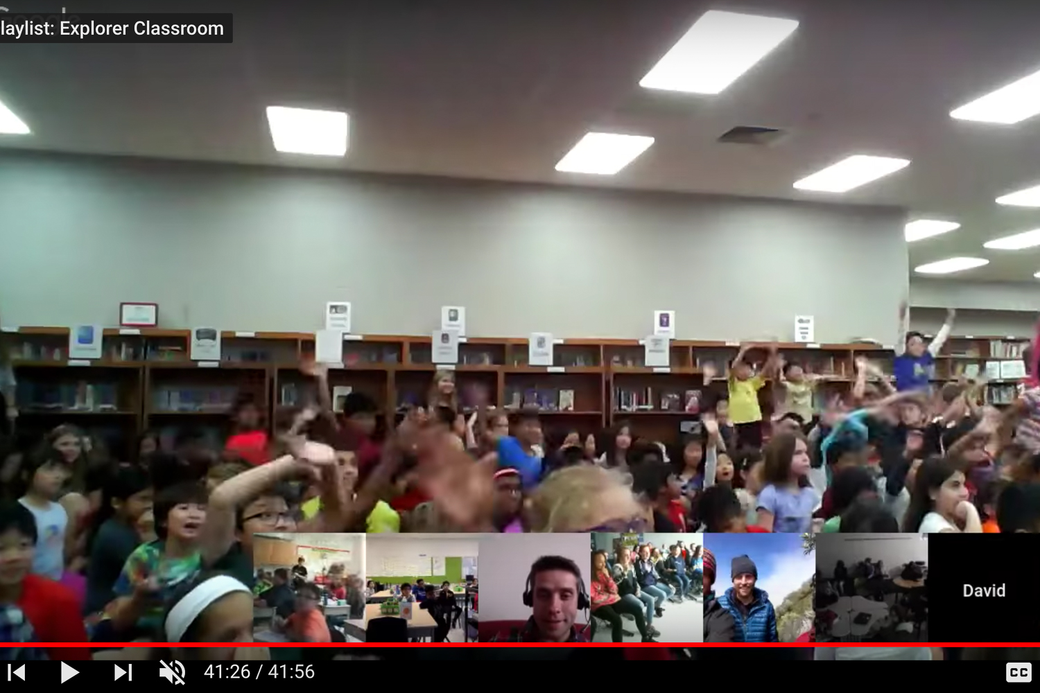 A screenshot from our National Geographic Classroom Broadcast showing a classroom full of students that was tuning in live.